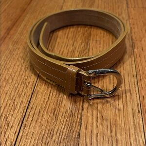 Talbots Classic Tan Leather Belt with Gold Buckle